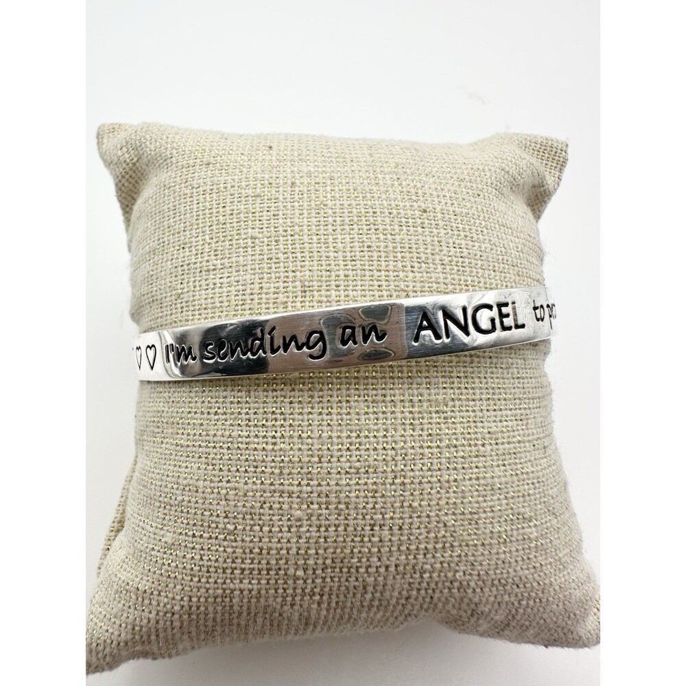 925 Sterling Silver Quote Cuff Bracelet Sending An Angel To Protect You 7.75”